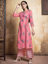 Pink Printed Rayon Kurti With Palazzo